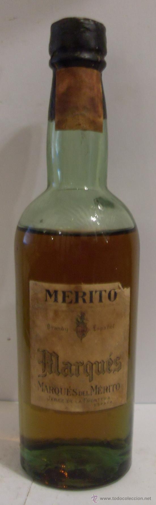 Sammlung von Weinen und Lik&ouml;ren: BOTELLIN DE BRANDY DE JEREZ MARQUES. BODEGAS MARQUES DEL MERITO. JEREZ DE LA FRONTERA, CADIZ.
