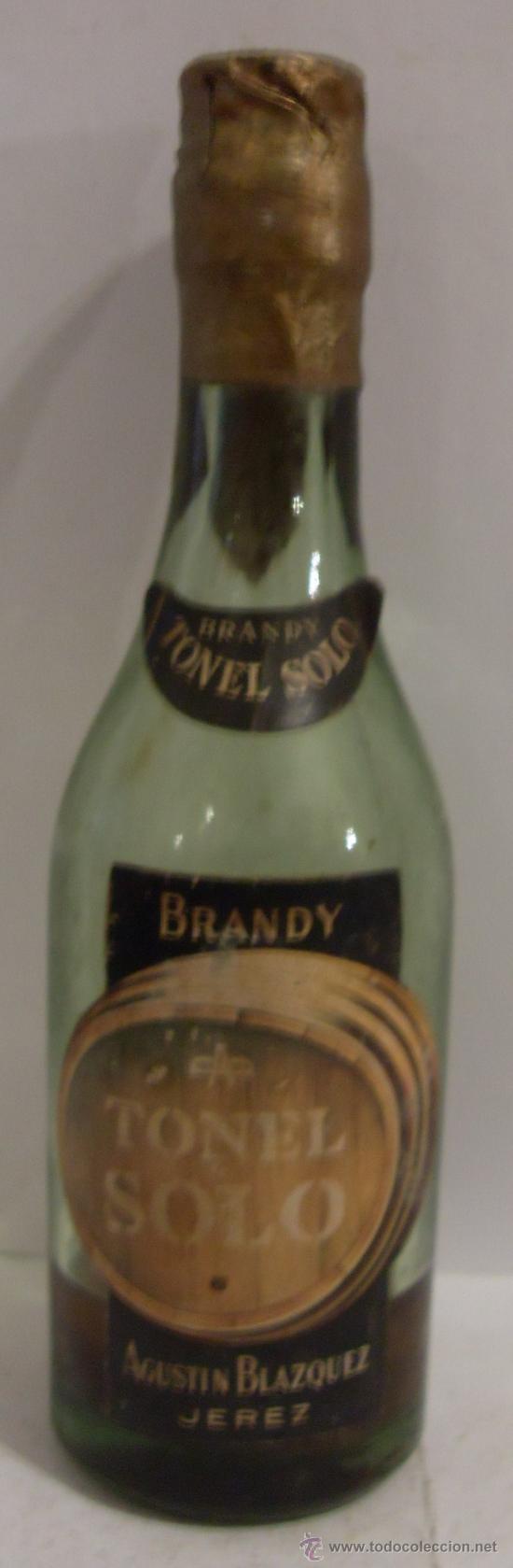 Collectionnisme de vins et liqueurs: BOTELLIN DE BRANDY DE JEREZ TONEL SOLO. BODEGAS AGUSTIN BLAZQUEZ. JEREZ DE LA FRONTERA, CADIZ.
