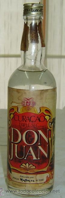 Coleccionismo de vinos y licores: CURA&Ccedil;AO TRIPLE SEC DON JUAN-MONTARA S.A.-PINEDA DE MAR-med.7*30 cms. ANTIGUA