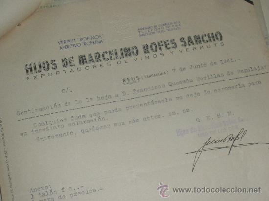 Collection of wines and liquors: HIJOS DE MARCELINO ROFES SANCHO, VERMUT ROFINOS. REUS TARRAGONA 1941.