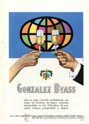 Collection of wines and liquors: P&aacute;gina Publicidad Original *GONZALEZ BYASS &middot; Brindis A&ntilde;o Nuevo*  Agencia Publicidad RASGO - A&ntilde;o 1963