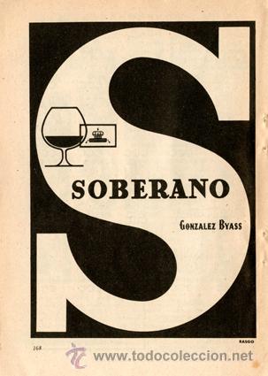 Collection of wines and liquors: P&aacute;gina Publicidad Original *SOBERANO &middot; Gonzalez Byass*  Agencia Publicidad RASGO - A&ntilde;o 1959