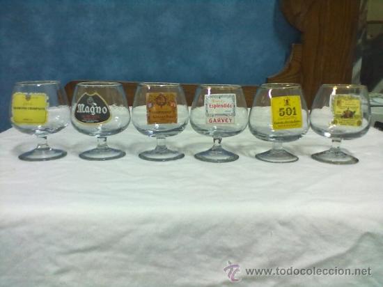Coleccionismo de vinos y licores: SEIS COPAS CRISTAL BRANDY PUBLICIDAD VINTAGE