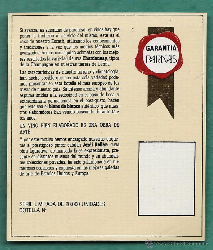 Sammlung von Weinen und Lik&ouml;ren: etiqueta vino trasera - vino parnas / lerida - nueva