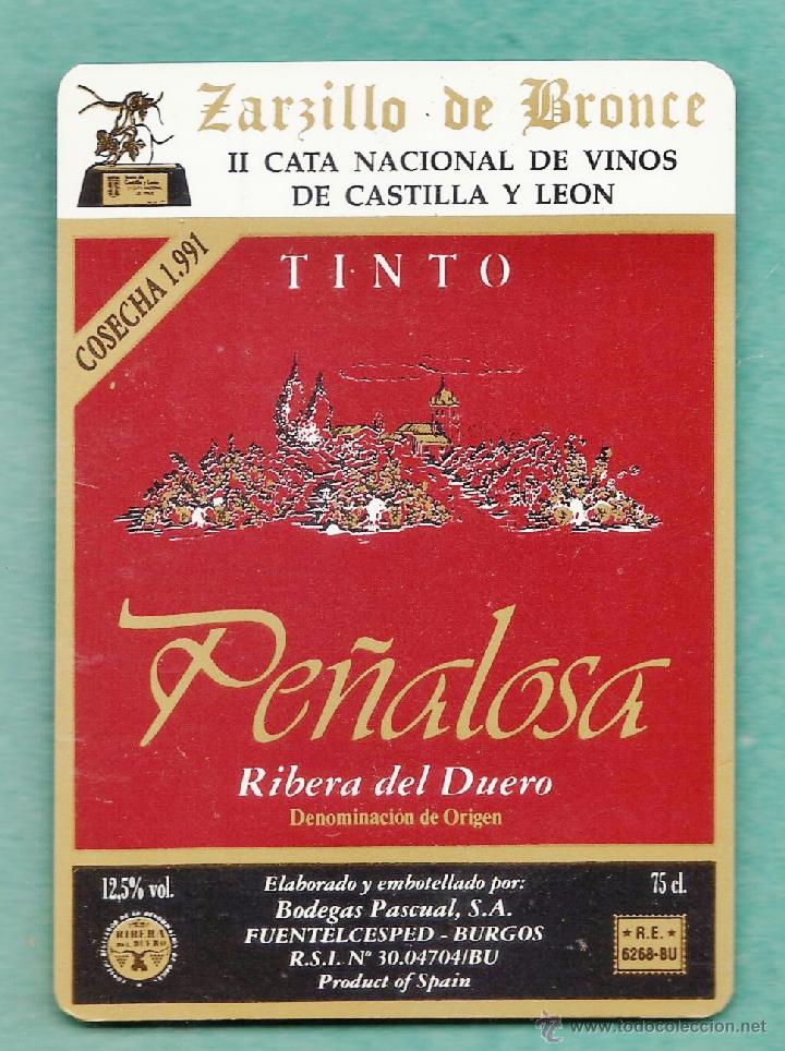 Sammlung von Weinen und Lik&ouml;ren: tarjeta publicitaria - vino tinto pe&ntilde;alosa - ribera del duero - bodegas pascual