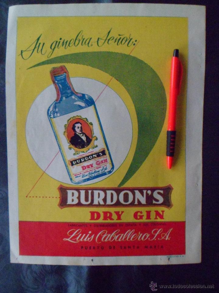 Coleccionismo de vinos y licores: Preciosa publicidad - anuncio de GINEBRA BURDONS  1959