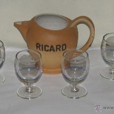 Coleccionismo de vinos y licores: LOTE DE JARRA Y CUATRO COPAS DE RICARD. Lote 40886662