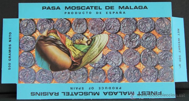 Collection of wines and liquors: ANTIGUA CAJA DE PASA MOSCATEL DE MALAGA SIN USAR PARA 500 GR PARA EXPORTACION