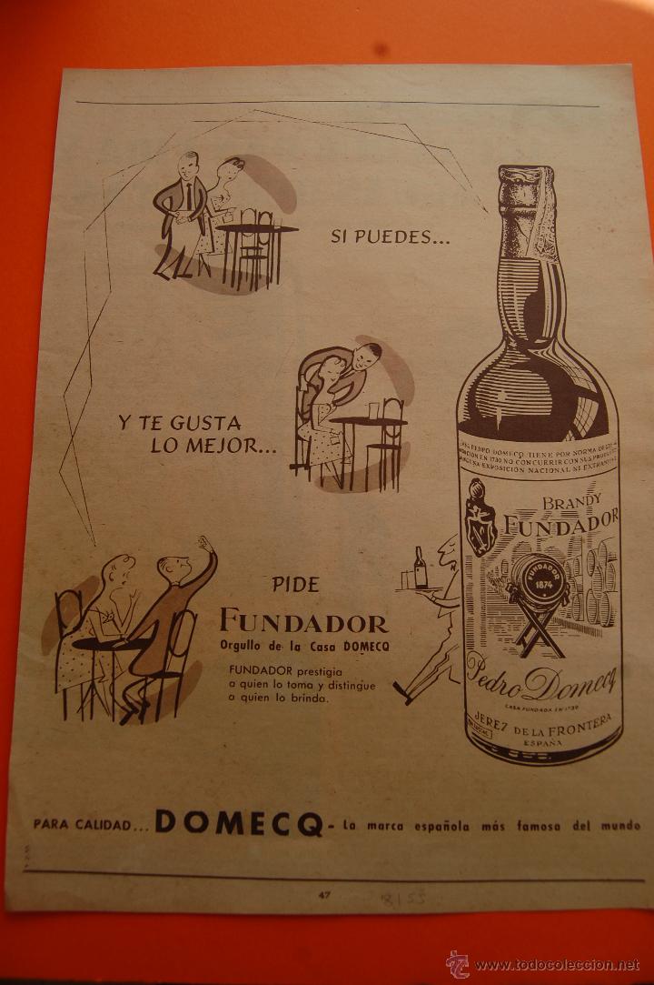 Coleccionismo de vinos y licores: PUBLICIDAD REVISTA 1955 - CO&Ntilde;AC FUNDADOR PEDRO DOMECQ JEREZ - CUBA