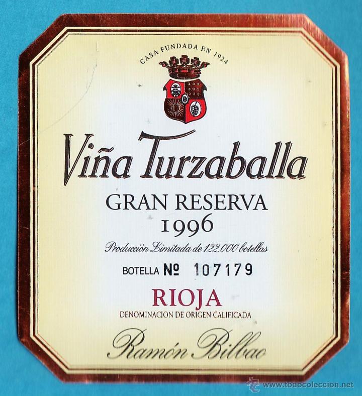 Sammlung von Weinen und Lik&ouml;ren: etiqueta - vino - vi&ntilde;a turzaballa - gran reserva 1996 - tirada limitada - ramon bilbao - haro