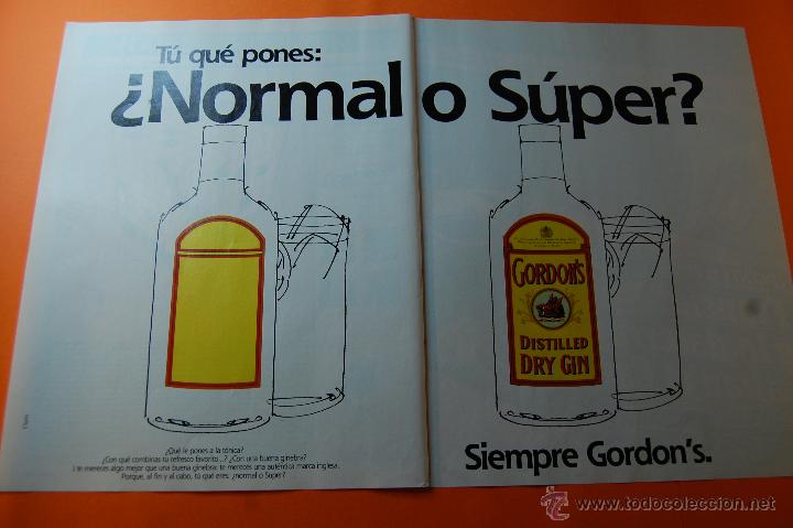 Coleccionismo de vinos y licores: PUBLICIDAD 1985 - COLECCION BEBIDAS - GINEBRA GORDONS A DOBLE PAGINA CORTADA POR EL CENTRO