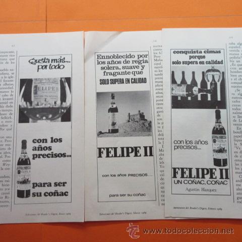 Coleccionismo de vinos y licores: PUBLICIDAD 1969 - COLECCION BEBIDAS - FELIPE II LOTE 3 ANUNCIOS DIFERENTES