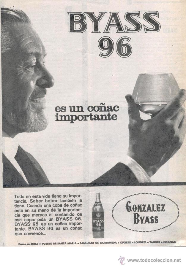 Collection of wines and liquors: Anuncio publicitario **CO&Ntilde;AC BYASS 96**, CASA GONZALEZ BYASS- PUERTO DE STA. MARIA, SANLUCAR.1964.