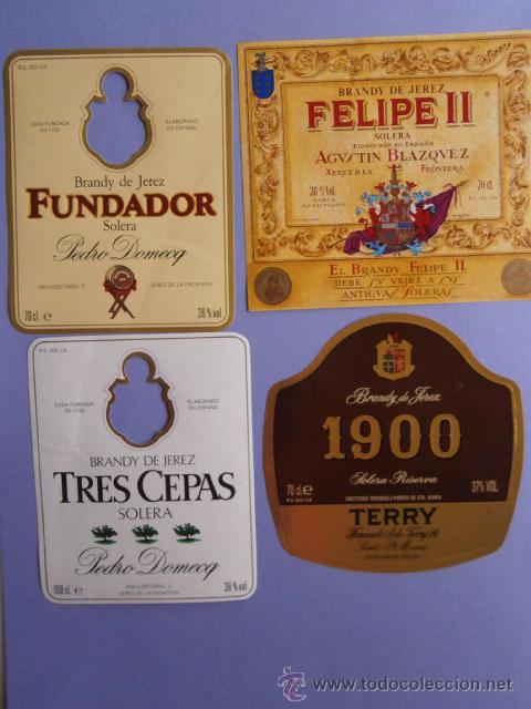 Coleccionismo de vinos y licores: ETIQUETAS DE BRANDY - FUNDADOR - TRES CEPAS - FELIPE II Y 1900