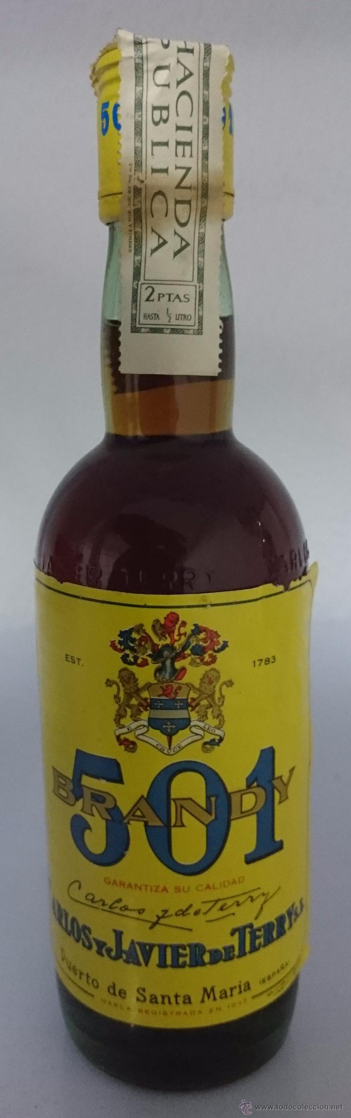 Coleccionismo de vinos y licores: BOTELLA BRANDY 501. CARLOS Y JAVIER DE TERRY. PUERTO SANTA MAR&Iacute;A. 2 PTAS. 24 CM ALTO. 1/2 L