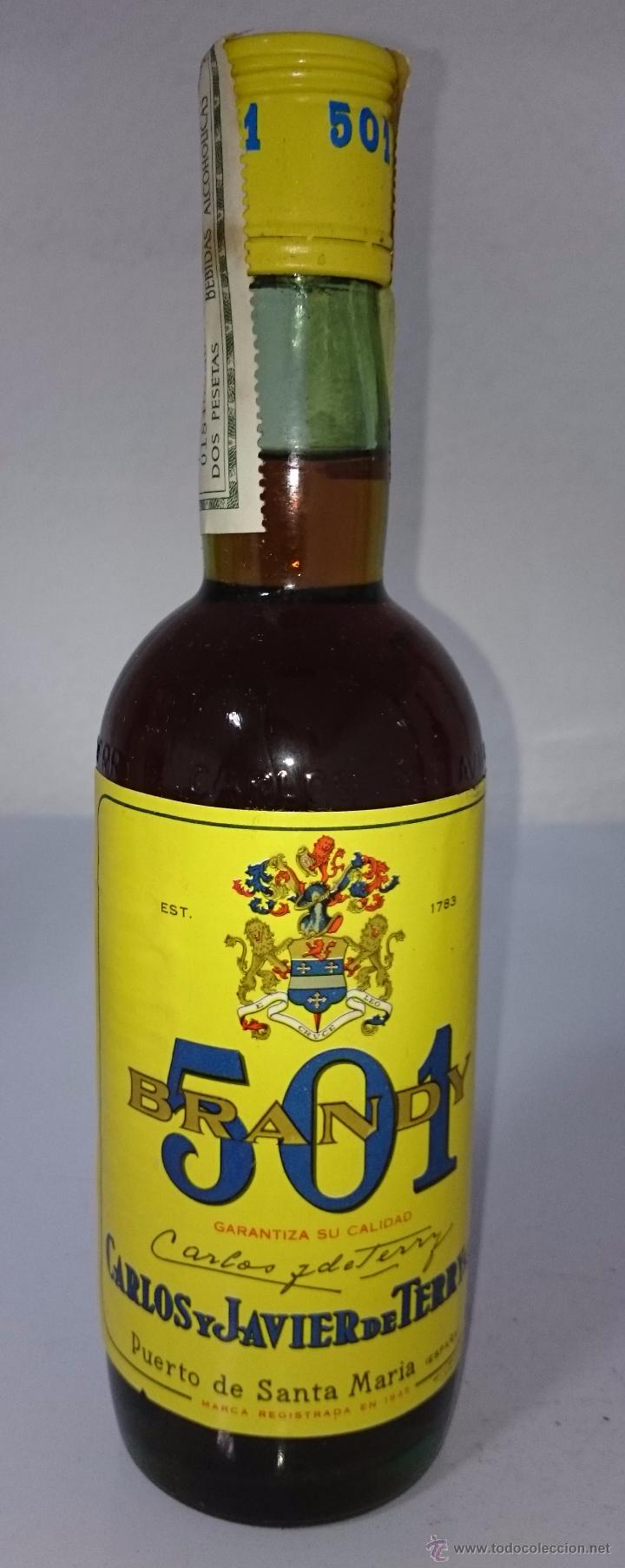 Coleccionismo de vinos y licores: BOTELLA BRANDY 501. CARLOS Y JAVIER DE TERRY. PUERTO SANTA MAR&Iacute;A. 2 PTAS. 24 CM ALTO. 1/2 L