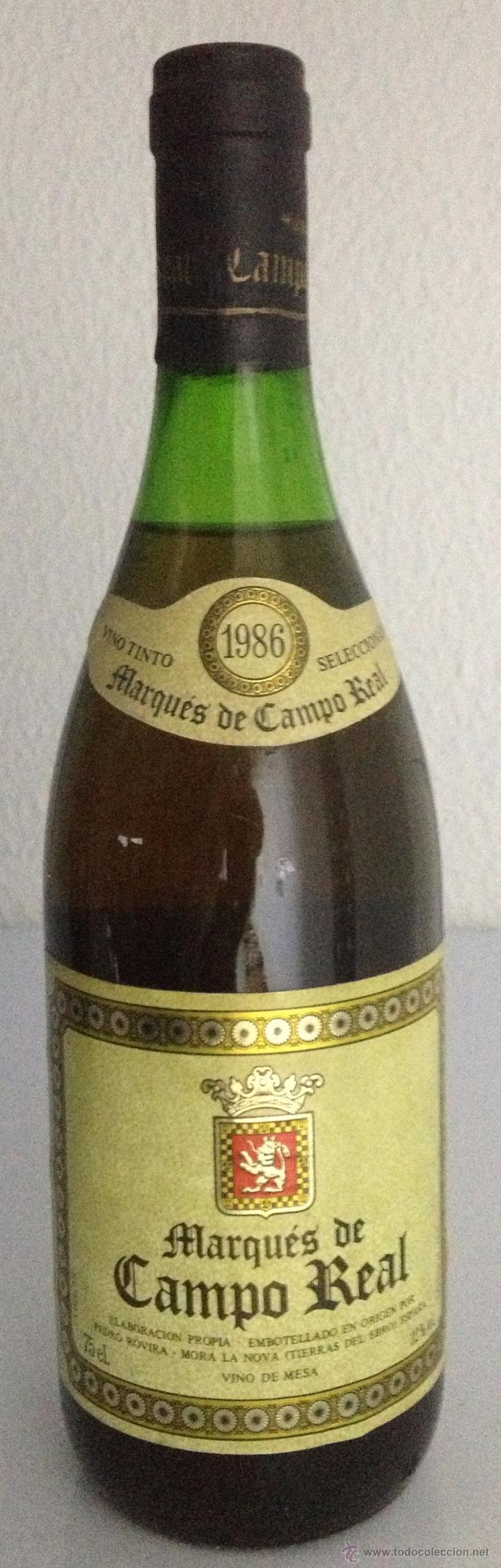 Coleccionismo de vinos y licores: BOTELLA DE VINO TINTO 1986. MARQU&Eacute;S DE CAMPO REAL. MORA LA NOVA.