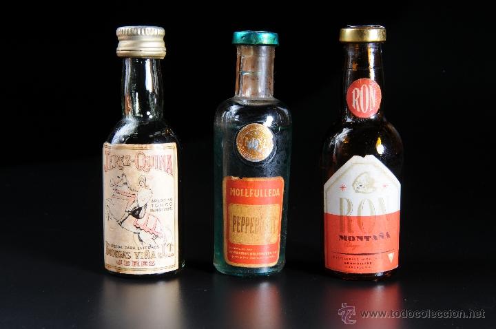Coleccionismo de vinos y licores: BOTELLINES DE COLECCIONISMO RON MONTA&Ntilde;A JEREZ QUINA PEPPERMINT MOLLFULLEDA SIN ABRIR