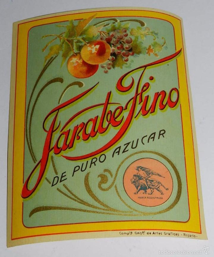 Collection of wines and liquors: ETIQUETA DE JARABE FINO DE PURO AZUCAR, VINO, ARTES GRAFICAS ROSARIO, MODERNISTA PRINCIPIOS DE SIGLO