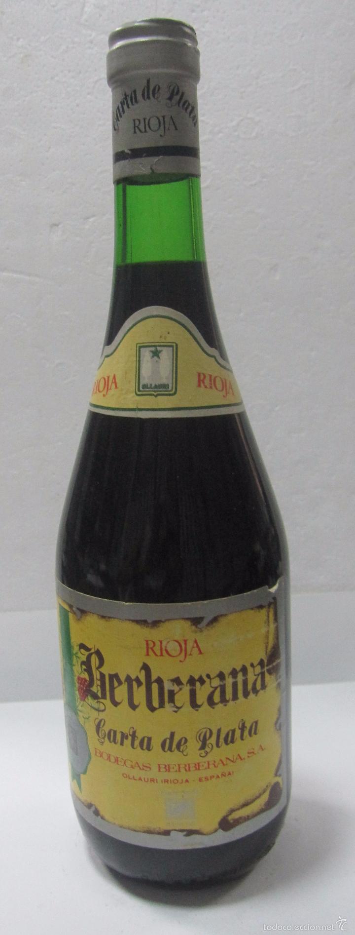 Collection of wines and liquors: BOTELLA DE RIOJA BERBERANA. CARTA DE PLATA. BODEGAS BERBERANAS. OLLAURI. RIOJA.