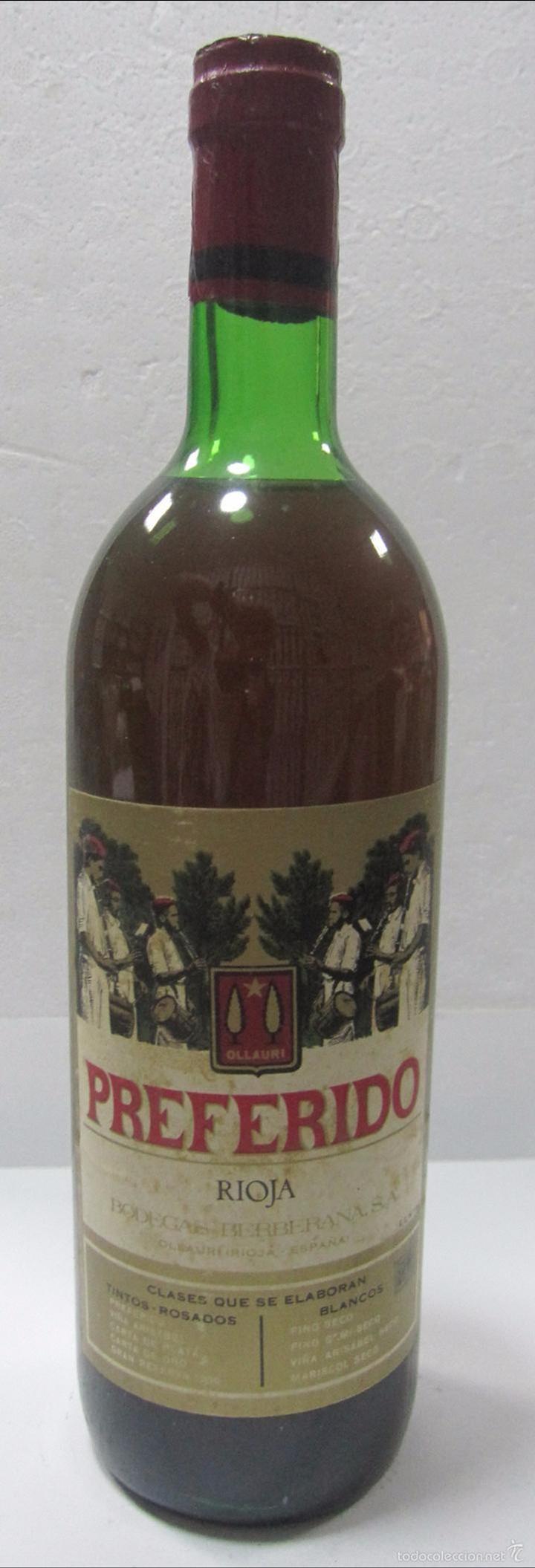 Collection of wines and liquors: BOTELLA DE VINO PREFERIDO. BODEGAS BERBERANAS. OLLAURI. RIOJA.