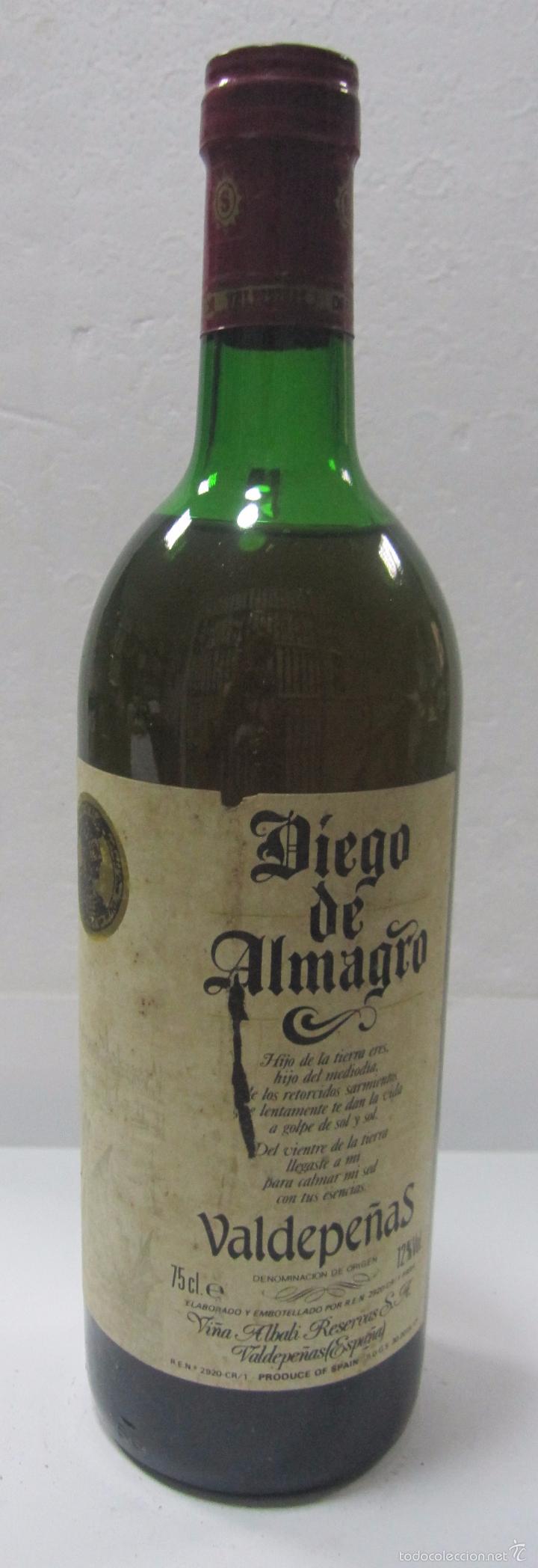 Collection of wines and liquors: BOTELLLA DE VINO DIEGO DE ALMAGRO. VALDEPE&Ntilde;AS. VI&Ntilde;A ALBALI RESERVAS S.A.