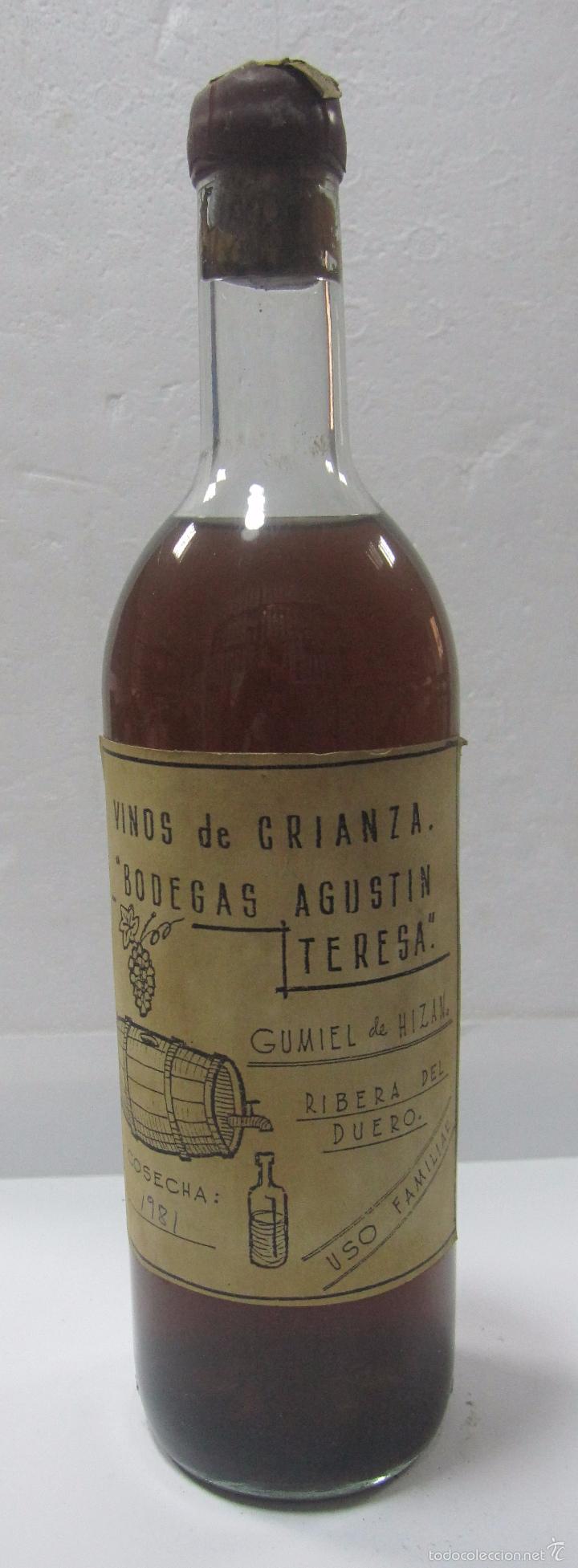 Collectionnisme de vins et liqueurs: BOTELLA DE VINO CRIANZA. BODEGAS AGUSTIN TERESA. GUMIEL DE HIZAN. COSECHA 1981. RIBERA DEL DUERO.