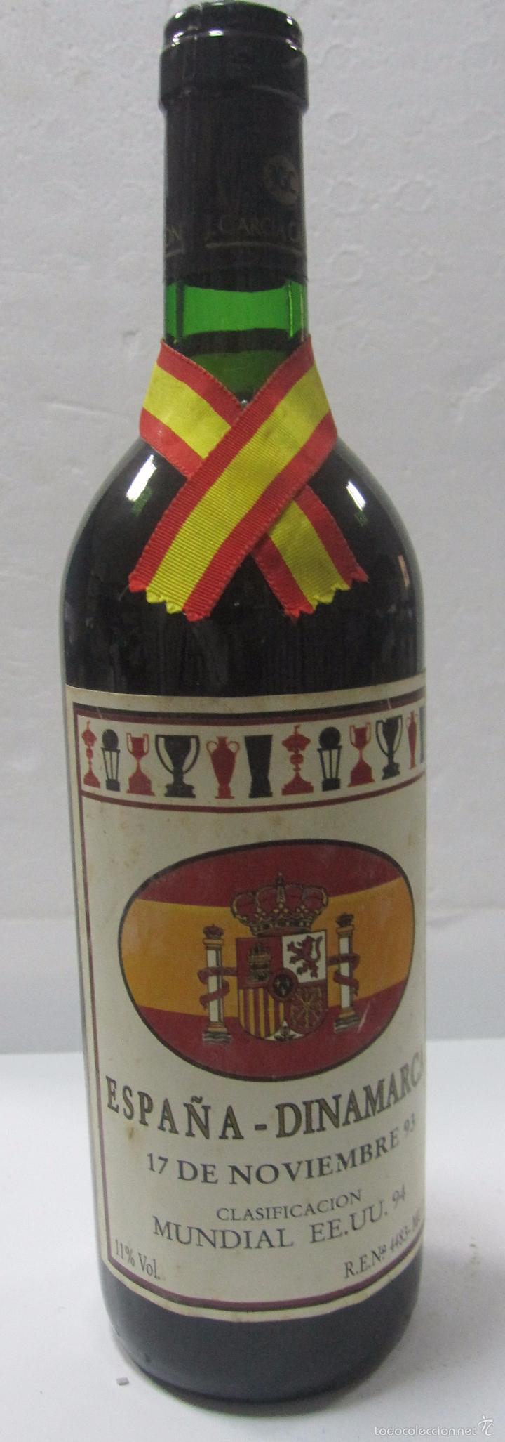 Collectionnisme de vins et liqueurs: BOTELLA DE VINO ESPA&Ntilde;A - DINAMARCA. 17 NOVIEMBRE. MUNDIAL E.E.U.U. 94. BODEGAS GARCIA CARRION.