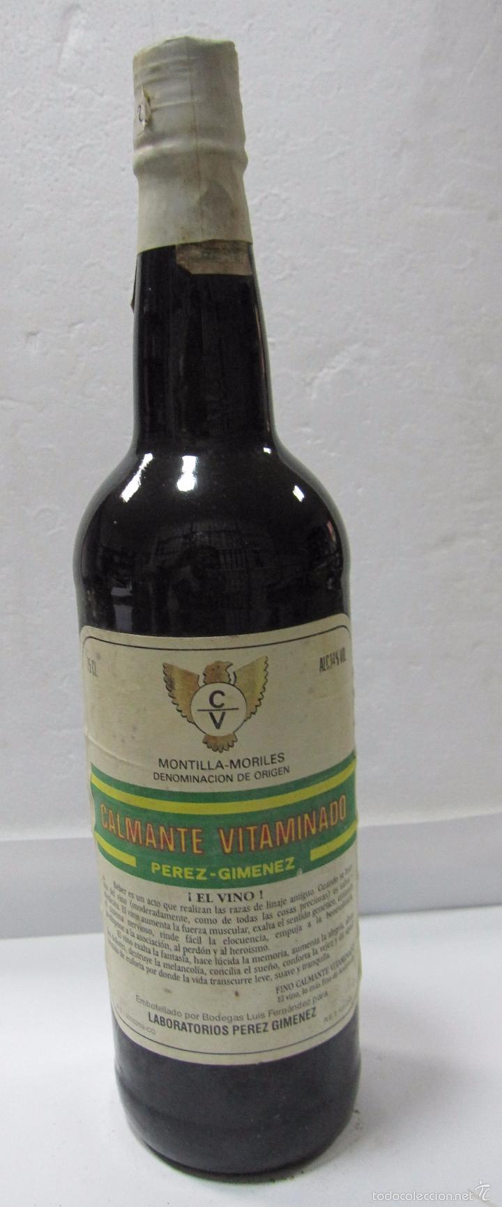 Collectionnisme de vins et liqueurs: BOTELLA DE CALMANTE VITAMINADO. PEREZ-GIMENEZ. MONTILLA-MORILES. EMBOTELLADO LUIS FERNANDEZ.