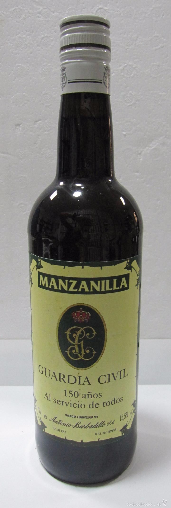 Collection of wines and liquors: BOTELLA DE MANZANILLA GUARDIA CIVIL. 150 A&Ntilde;OS AL SERVICIO DE TODOS. ANTONIO BARBADILLO.