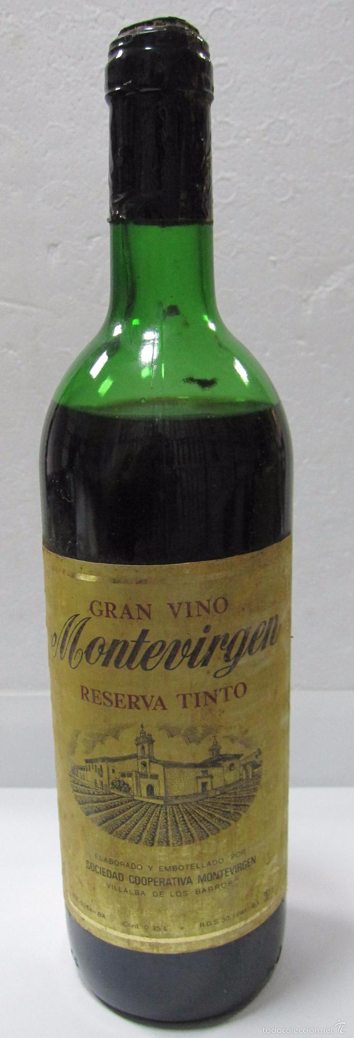 Collection of wines and liquors: BOTELLA DE GRAN VINO MONTEVIRGEN. RESERVA TINTO. VILLALBA DE LOS BARROS. BADAJOZ.