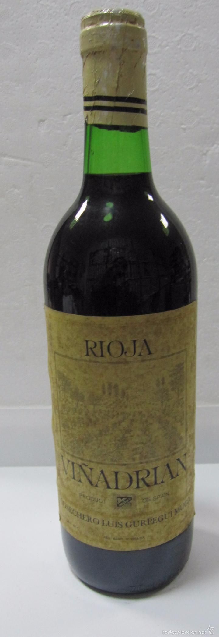 Collection of wines and liquors: BOTELLA DE RIOJA VI&Ntilde;ADRIAN. COSECHERO LUIS GURPEGUI MUGA. COSECHA 1984.