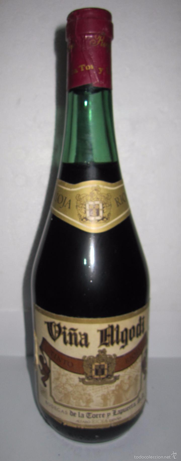 Sammlung von Weinen und Lik&ouml;ren: BOTELLA DE VINO TINTO RIOJA. VI&Ntilde;A ALGODI. BODEGAS DE LA TORRE Y LAPUERTA. ALFARO. RIOJA. 29 CM ALTO.