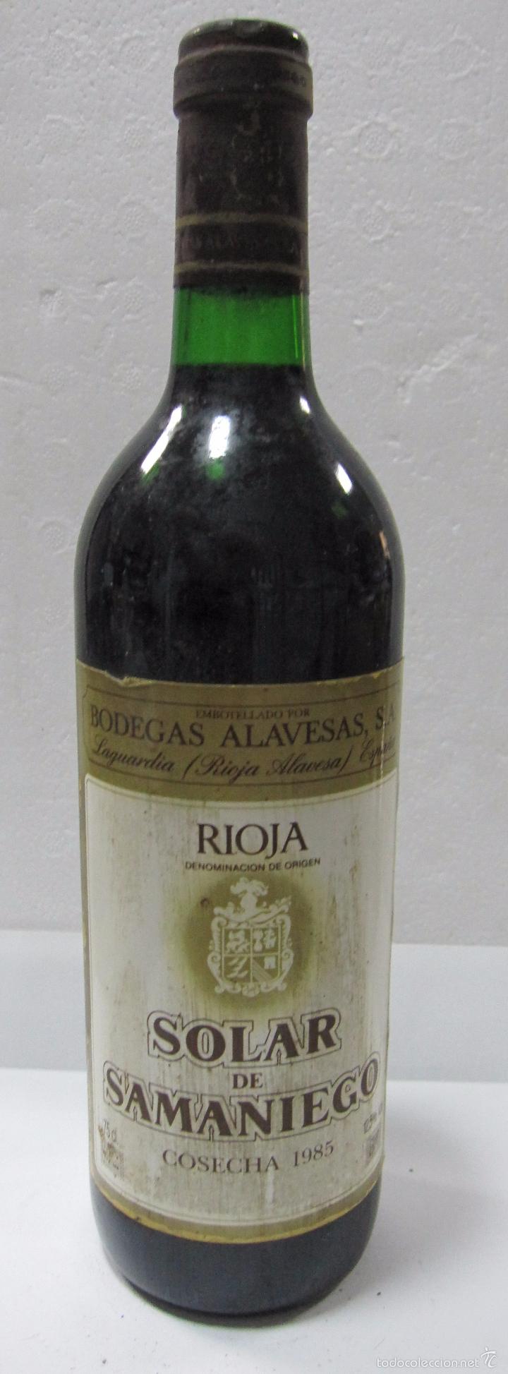 Collection of wines and liquors: BOTELLA DE RIOJA DE CRIANZA. COSECHA 1985. SOLAR DE SAMANIEGO. BODEGAS ALAVESAS. LAGUARDIA. RIOJA.