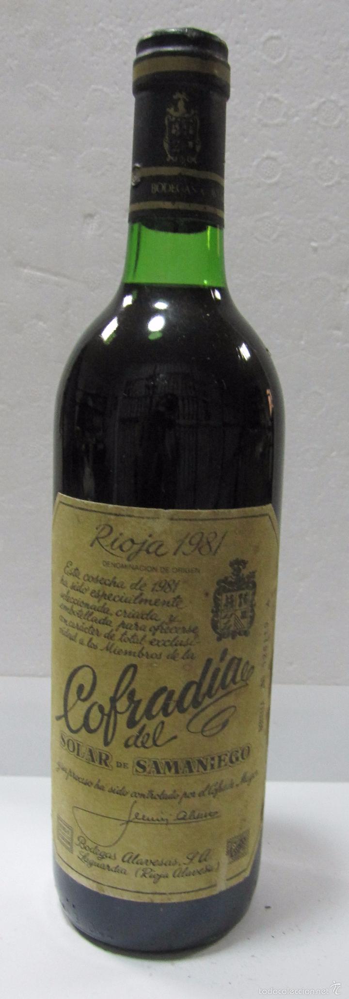 Sammlung von Weinen und Lik&ouml;ren: BOTELLA DE VINO RIOJA 1981. COFRADIA DEL SOLAR DE SAMANIEGO. BODEGAS ALAVESAS. LAGUARDIA.