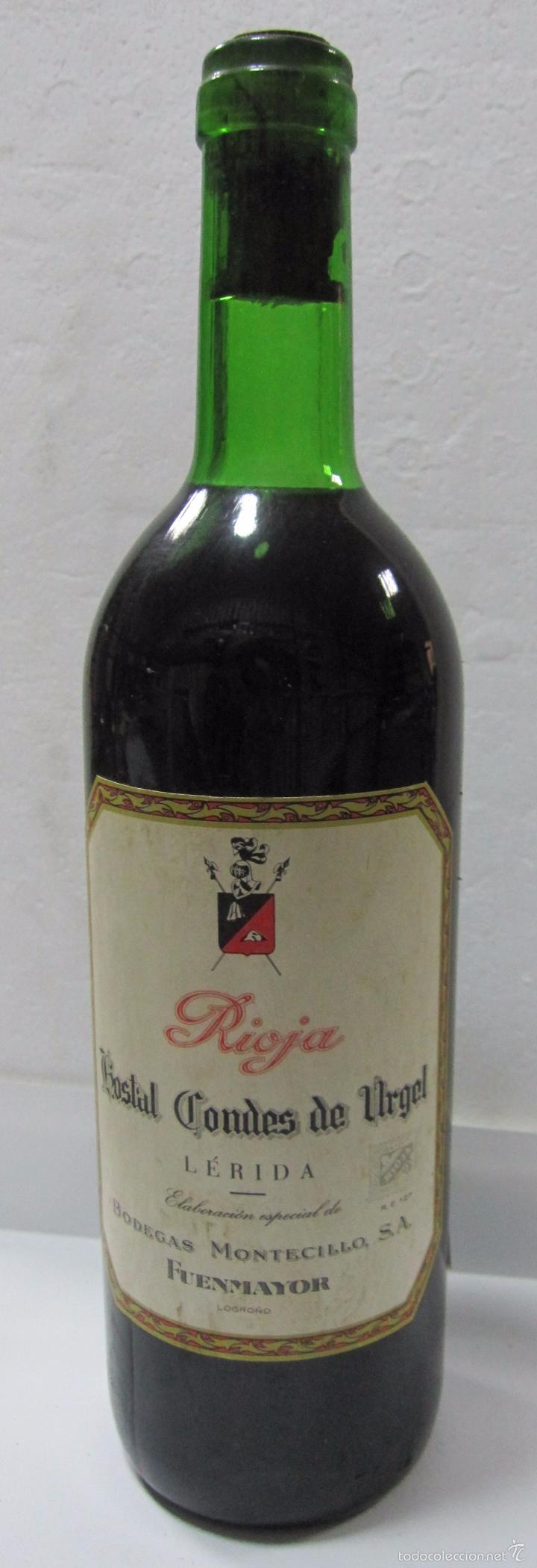 Sammlung von Weinen und Lik&ouml;ren: BOTELLA DE VINO RIOJA. HOSTAL CONDES DE URGEL. LERIDA. BODEGAS MONTECILLO. FUENMAYOR