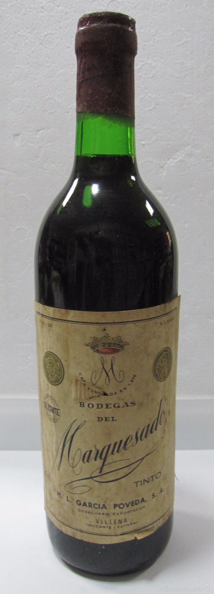Collection of wines and liquors: BOTELLA DE VINO TINTO. BODEGAS DEL MARQUESADO. H. L. GARCIA POVEDA. VILLENA. ALICANTE.