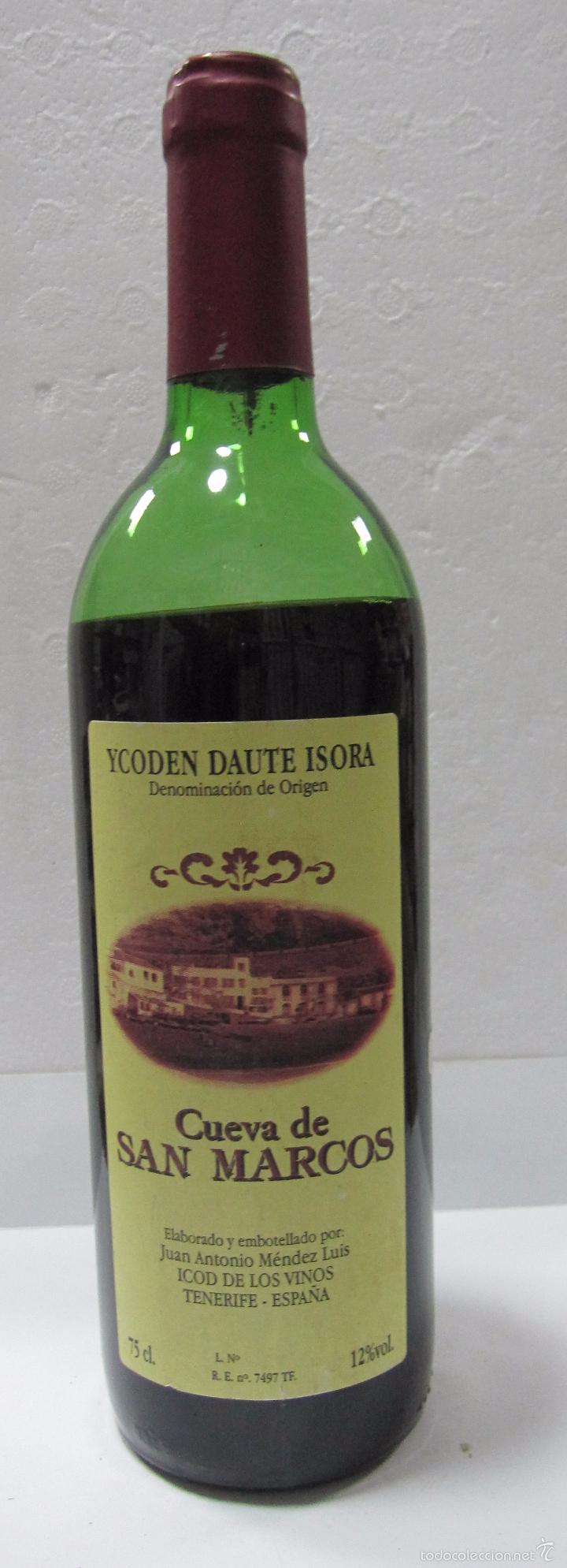 Colecionismo de vinhos e licores: BOTELLA DE VINO CUEVA DE SAN MARCOS. YCODEN DAUTE ISORA. JUAN ANTONIO M&Eacute;NDEZ. TENERIFE.