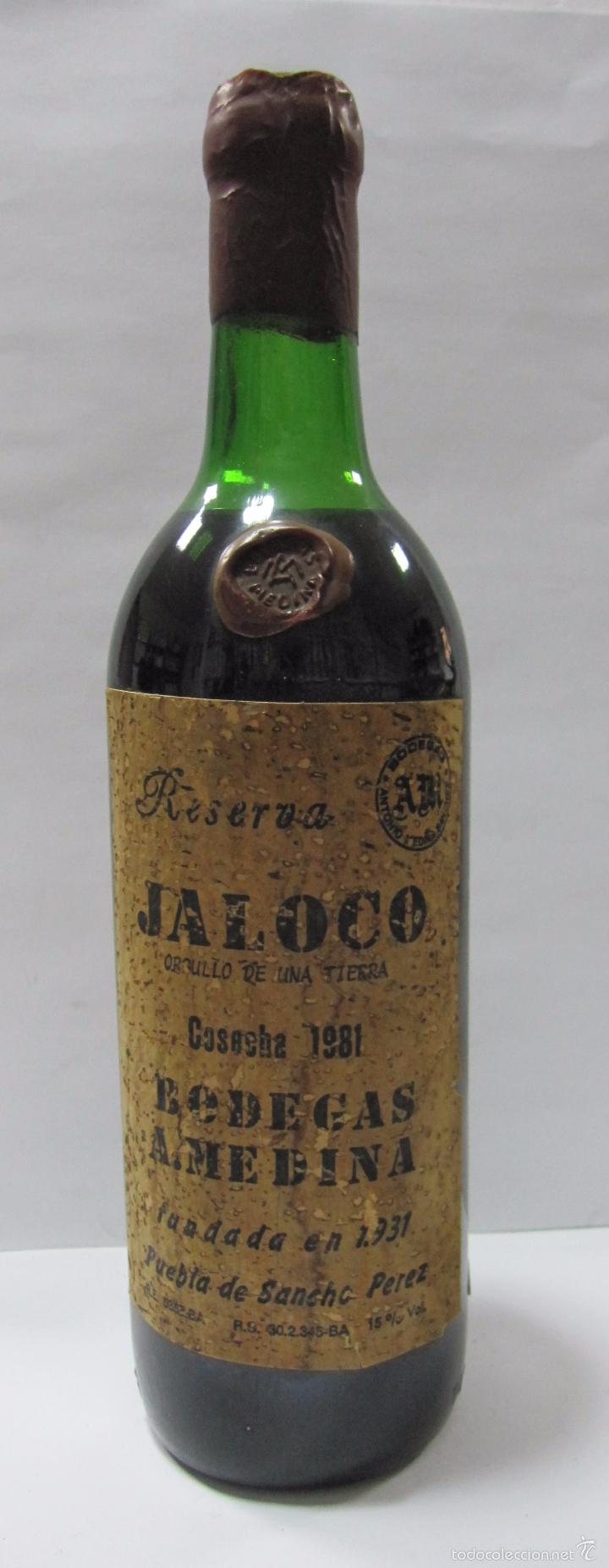 Coleccionismo de vinos y licores: BOTELLA DE VINO RESERVA JALOCO. BODEGA A. MEDINA. COSECHA 1981. PUEBLA DE SANCHEZ PEREZ.