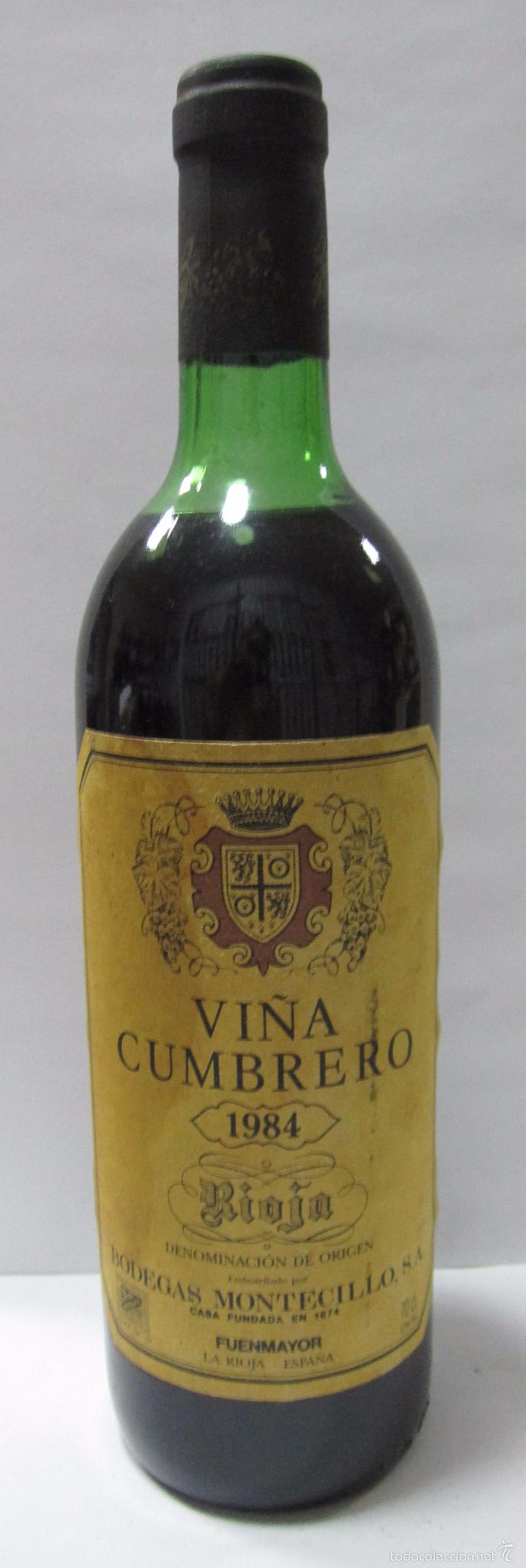Sammlung von Weinen und Lik&ouml;ren: BOTELLA DE VINO RIOJA. VI&Ntilde;A CUMBRERO. BODEGAS MONTECILLOS. 1984. FUENMAYOR. LA RIOJA..