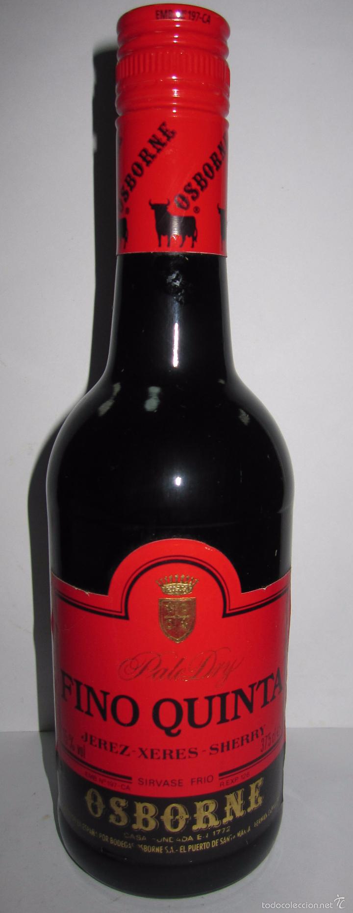 Coleccionismo de vinos y licores: BOTELLA VINO FINO QUINTA. PALE DRY. OSBORNE. CRUCERO SUDAMERICA 1967. XX CABO S. VICENTE. 23,6CM ALT