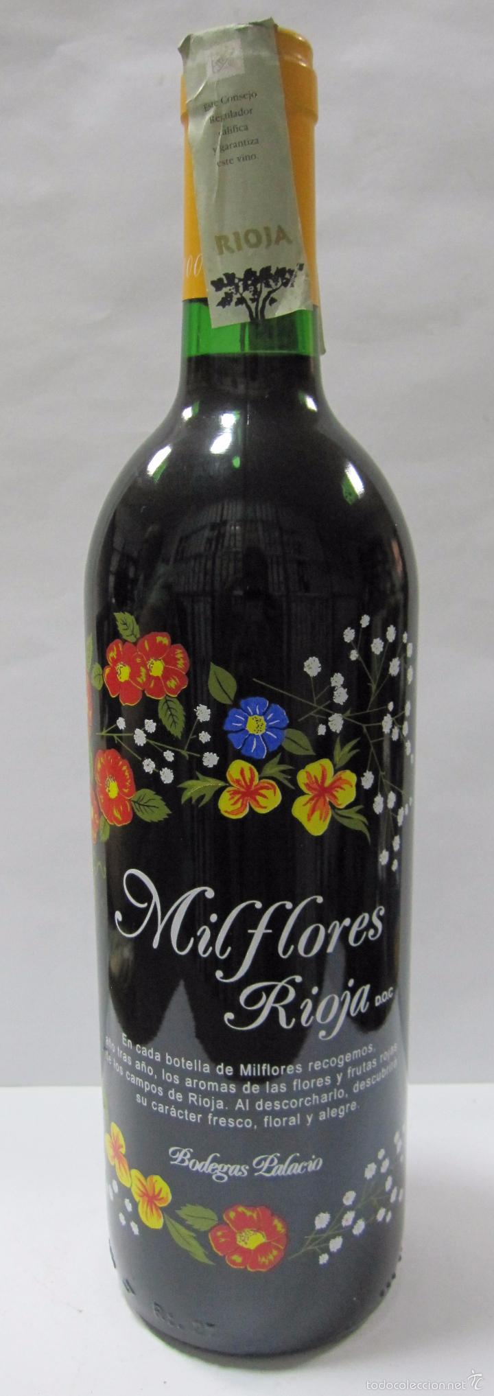Colecionismo de vinhos e licores: BOTELLA DE RIOJA MILFLORES. RIOJA. BODEGAS PALACIO. LAGUARDIA. 29,4 CM DE ALTO.