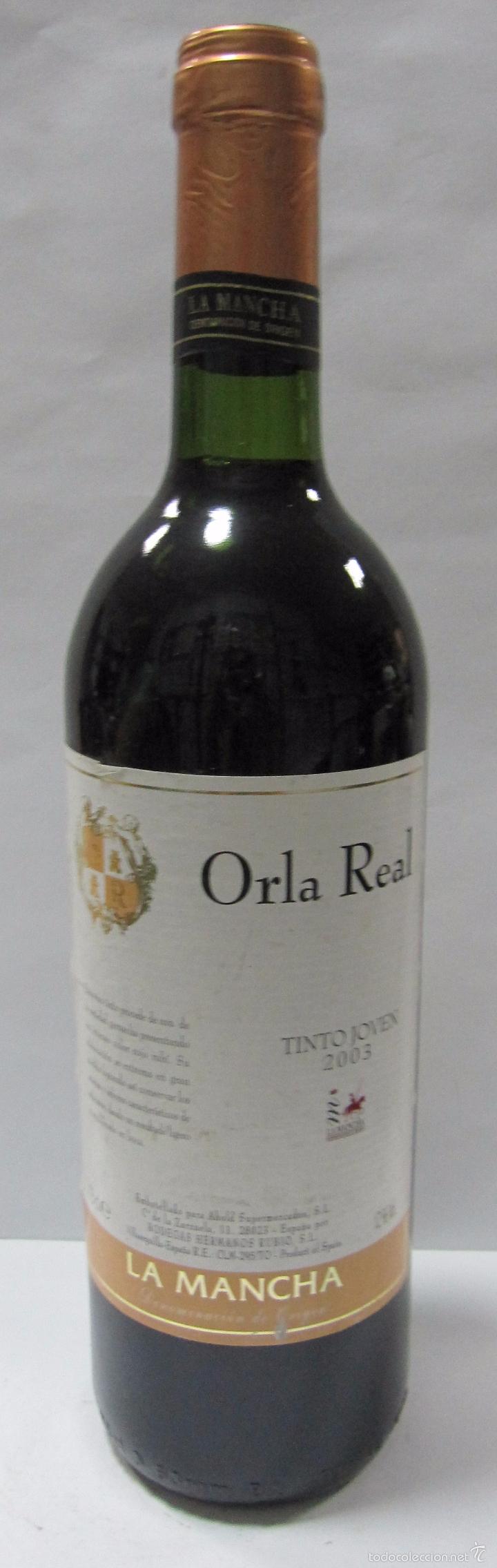 Colecionismo de vinhos e licores: BOTELLA DE VINO TINTO JOVEN 2003. ORLA REAL. BODEGAS HERMANOS RUBIO. LA MANCHA. 30,5 CM DE ALTO