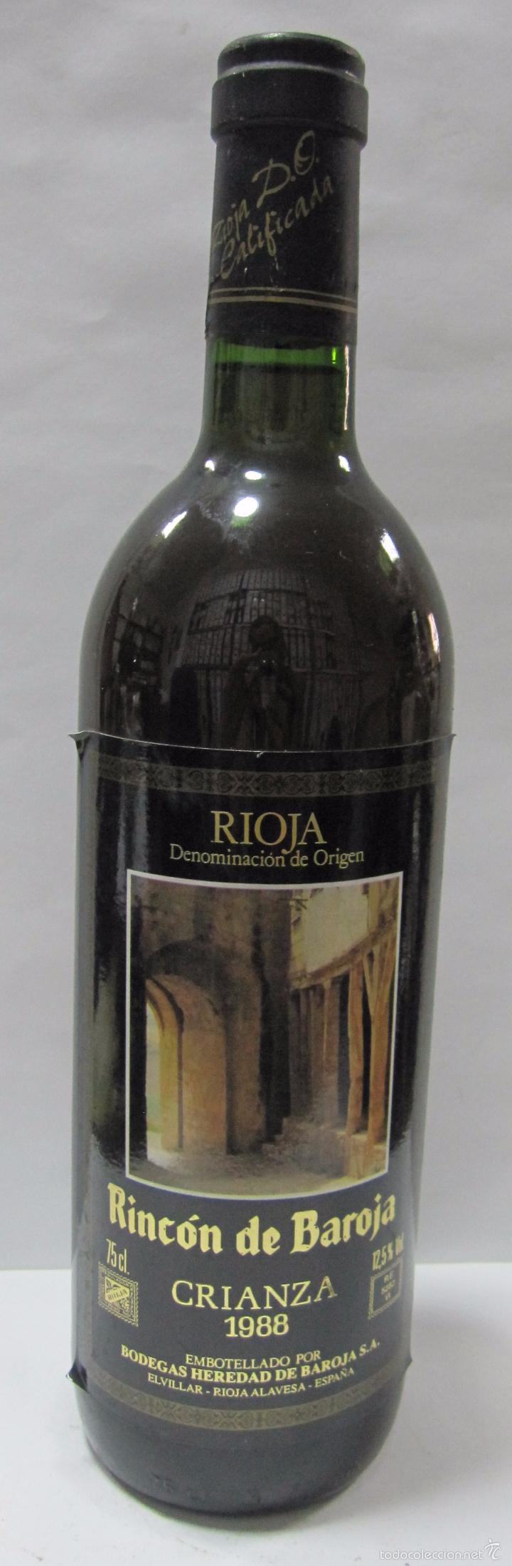 Collectionnisme de vins et liqueurs: BOTELLA DE VINO RIOJA. RINC&Oacute;N DE BAROJA. CRIANZA 1988. BODEGAS HEREDEROS BAROJA. ELVILLAR. RIOJA