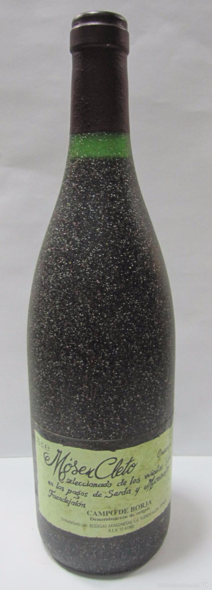 Coleccionismo de vinos y licores: BOTELLA DE VINO MONSEN CLETO. CAMPO DE BORJA. BODEGAS ARAGONESAS. CRIANZA 1996. FUENDEJALON. 29CM