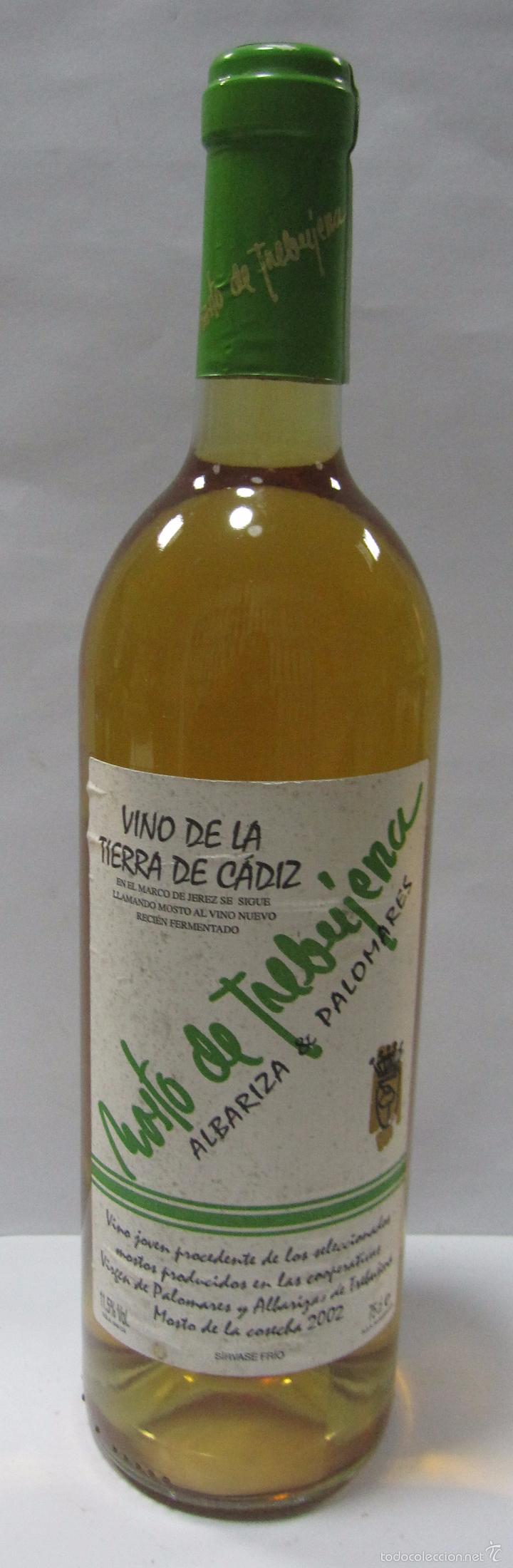 Sammlung von Weinen und Lik&ouml;ren: BOTELLA DE MOTO DE TREBUJENA. ALBARIZA & PALOMARES. VINO DE LA TIERRA DE CADIZ. COSECHA 2002. 30,5CM