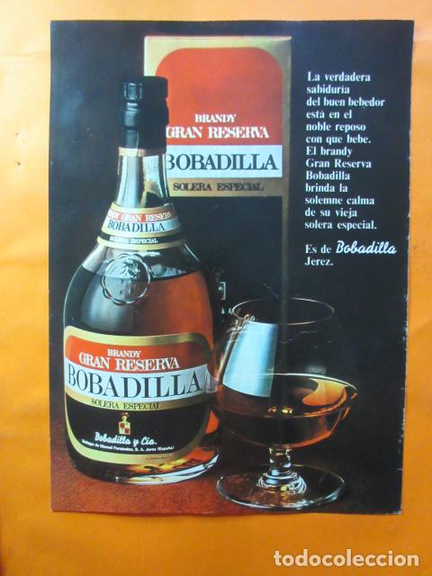 Coleccionismo de vinos y licores: PUBLICIDAD 1970 - COLECCION BEBIDAS - BRANDY RESERVA BOBADILLA SOLERA ESPECIAL