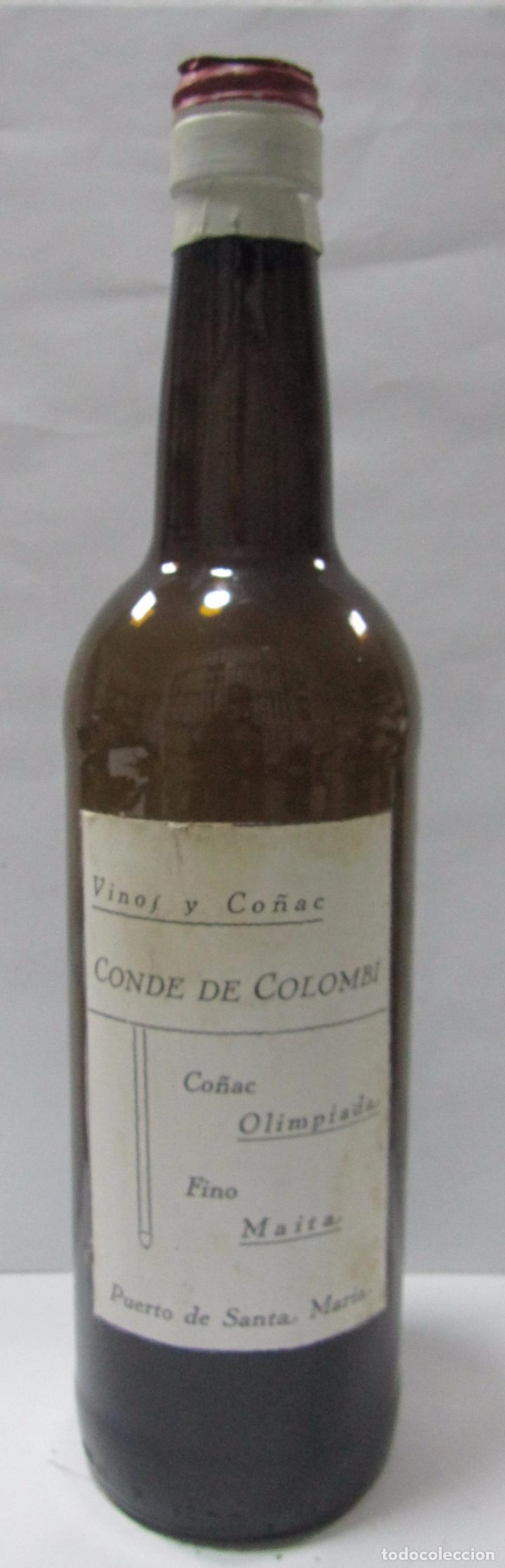 Coleccionismo de vinos y licores: BOTELLA DE MUESTRA DE VINOS Y CO&Ntilde;AC. CONDE DE COLOMBI. CO&Ntilde;AC OLIMPIADA. FINO MAITA. PTO. STA. MARIA.