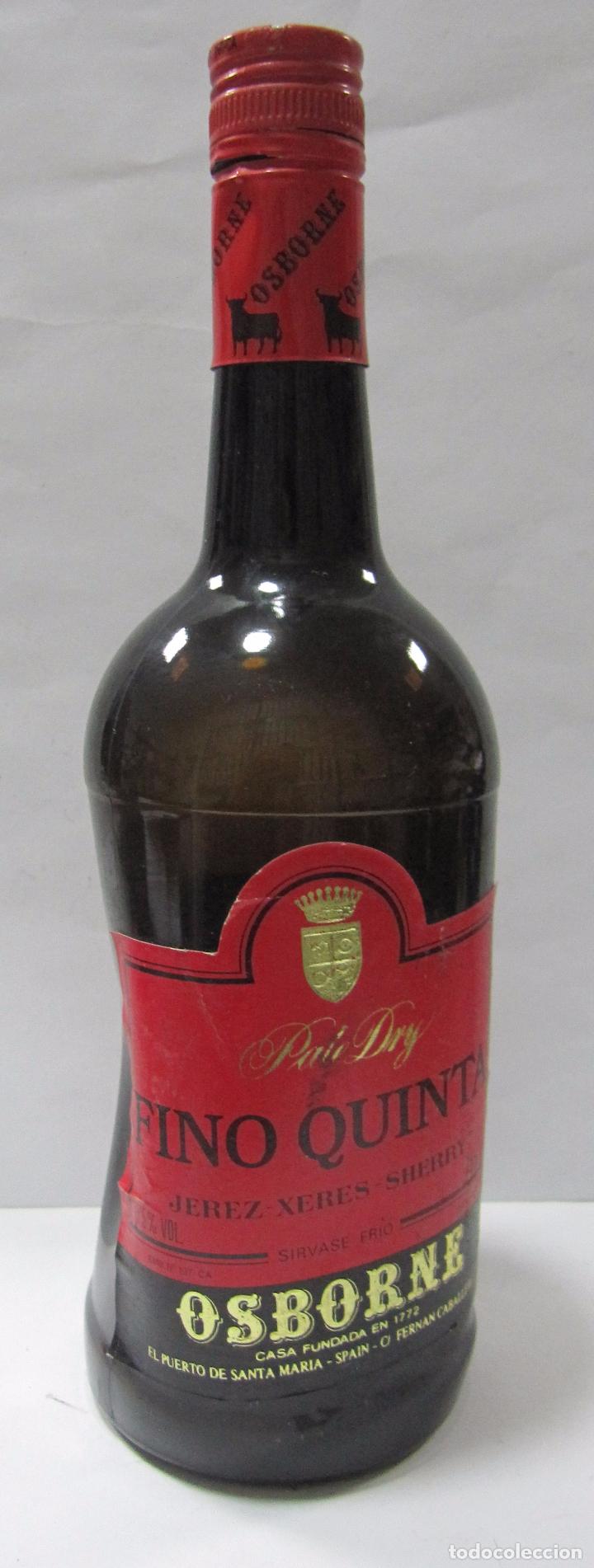 Collection of wines and liquors: BOTELLA DE MUESTRA DE VINO PALE DRY. FINO QUINTA.OSBORNE. PTO. DE SANTA MARIA. EST&Aacute; DEFORMADA. VAC&Iacute;A