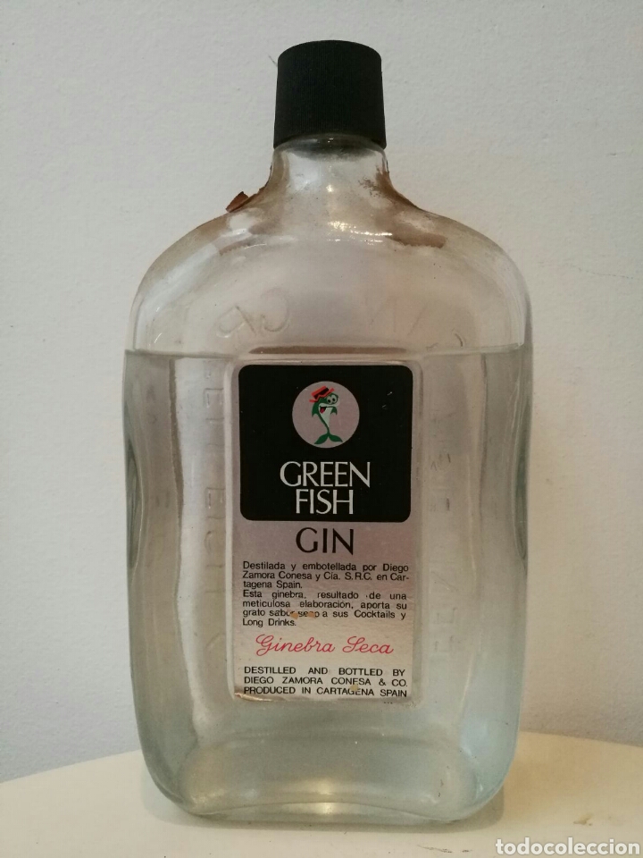 Coleccionismo de vinos y licores: Ginebra Green Fish abierta